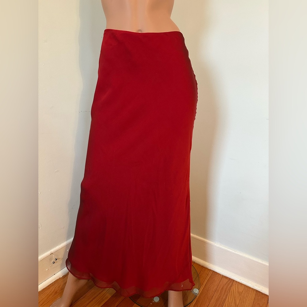 ABS Evening by Allen Schwartz Vibrant Red Maxi Skirt. Flattering bias cut. Fully